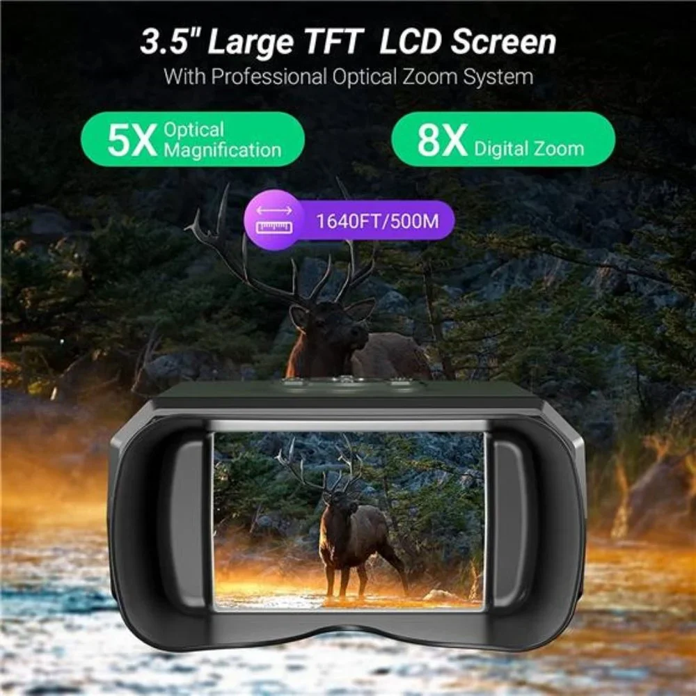 Night Vision Binoculars, Rechargeable, 3.5'' Large Screen with 8X Digital Zoom